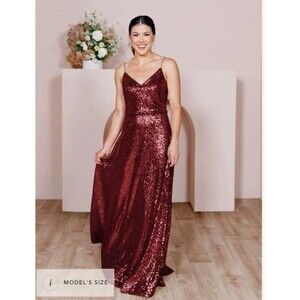 Revelry Hazel Sequin Maxi Dress Cabernet 22 Evening Black Tie Wedding Bridesmaid